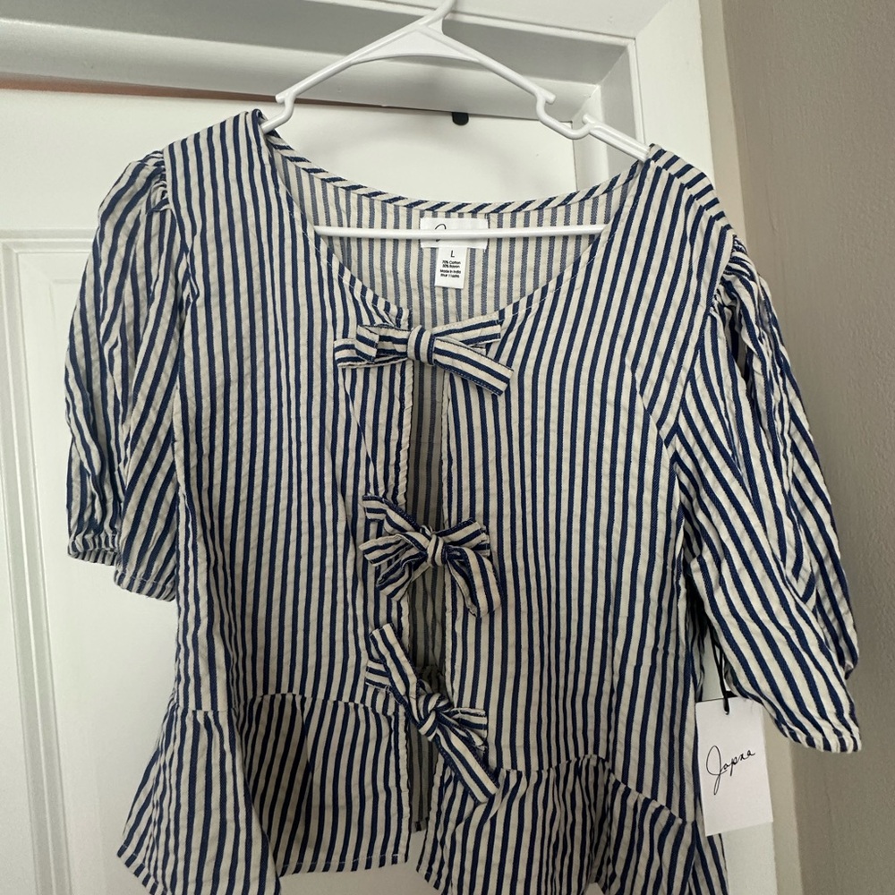 Navy and White Striped Bow Top